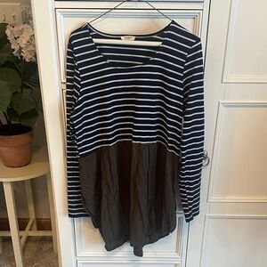 Umgee Navy and Brown Striped Long Sleeve Top